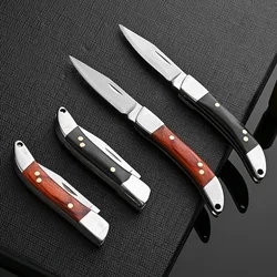 EDC Camping Pocket Knife Wooden Handle Folding Knife , Mini Keychain Knife, Stainless Steel Knife, Perfect For Fishing Outdoors