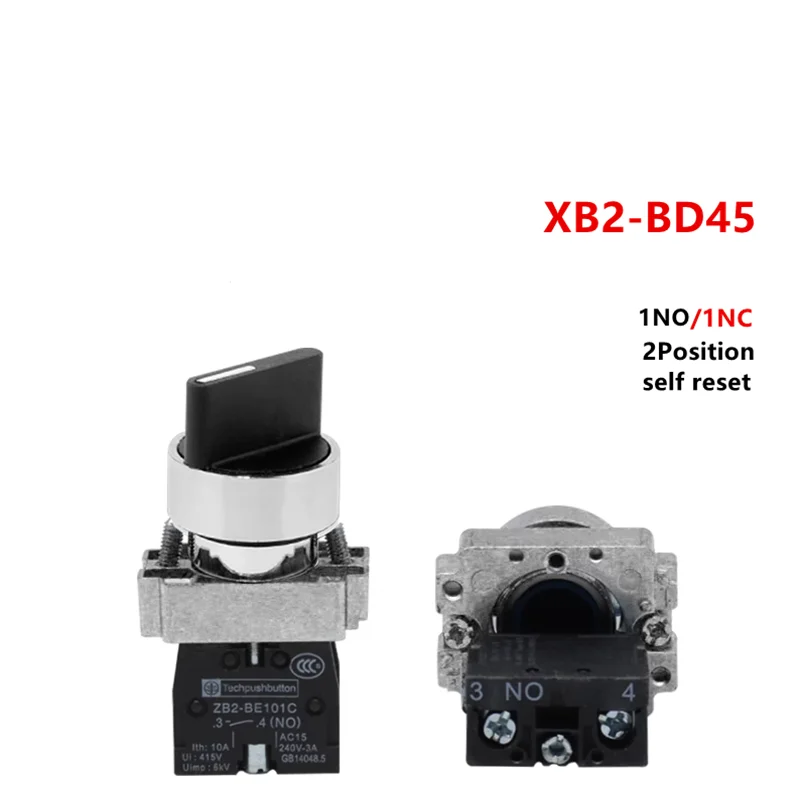 4 pces 22mm XB2-BD21 bd23 bd25 bd33 bd45 bd53 1no/2no/1no1nc 2/3 posição auto travamento/auto redefinição interruptor de botão do seletor