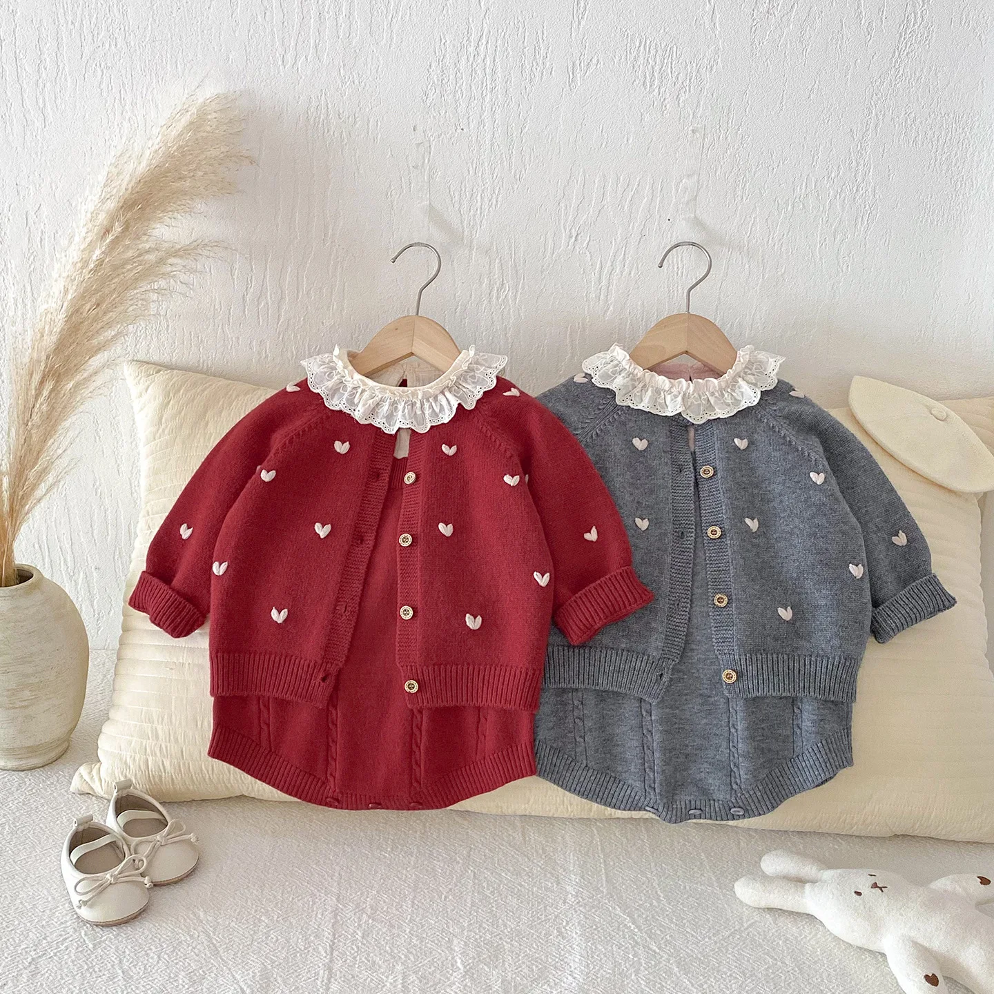 2025 Autumn New Baby Knitting Set Baby Girl Sweater Jersey Cardigan Bottoming Shirt Three-piece Set