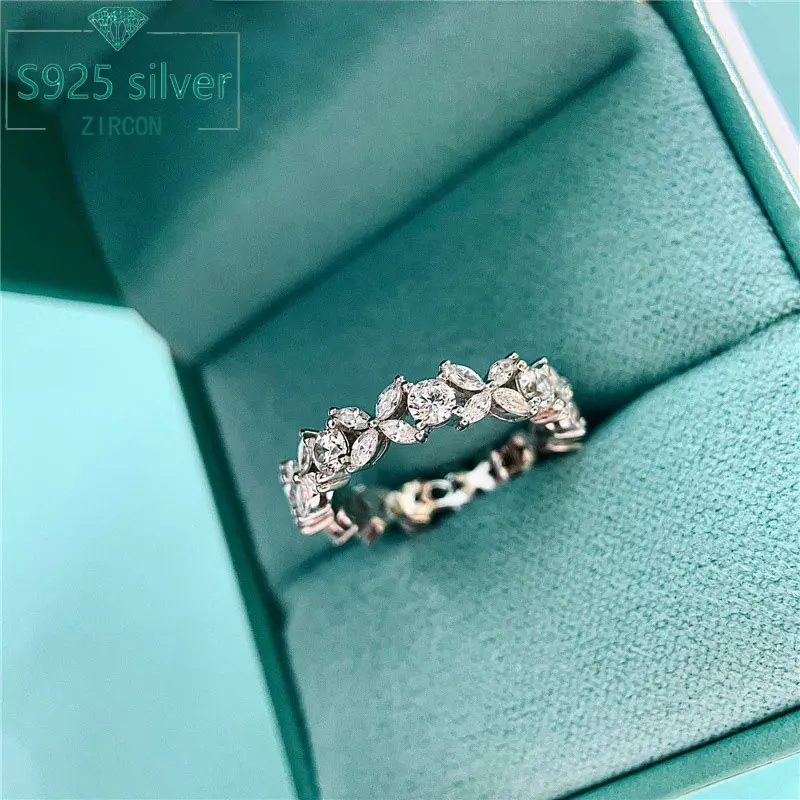 

Ins Fashion Vintage Ring: S925 Серебряное кольцо с маленьким бриллиантом, X-образное кольцо маркизы и модное кольцо с цирконом круглой огранки для меня