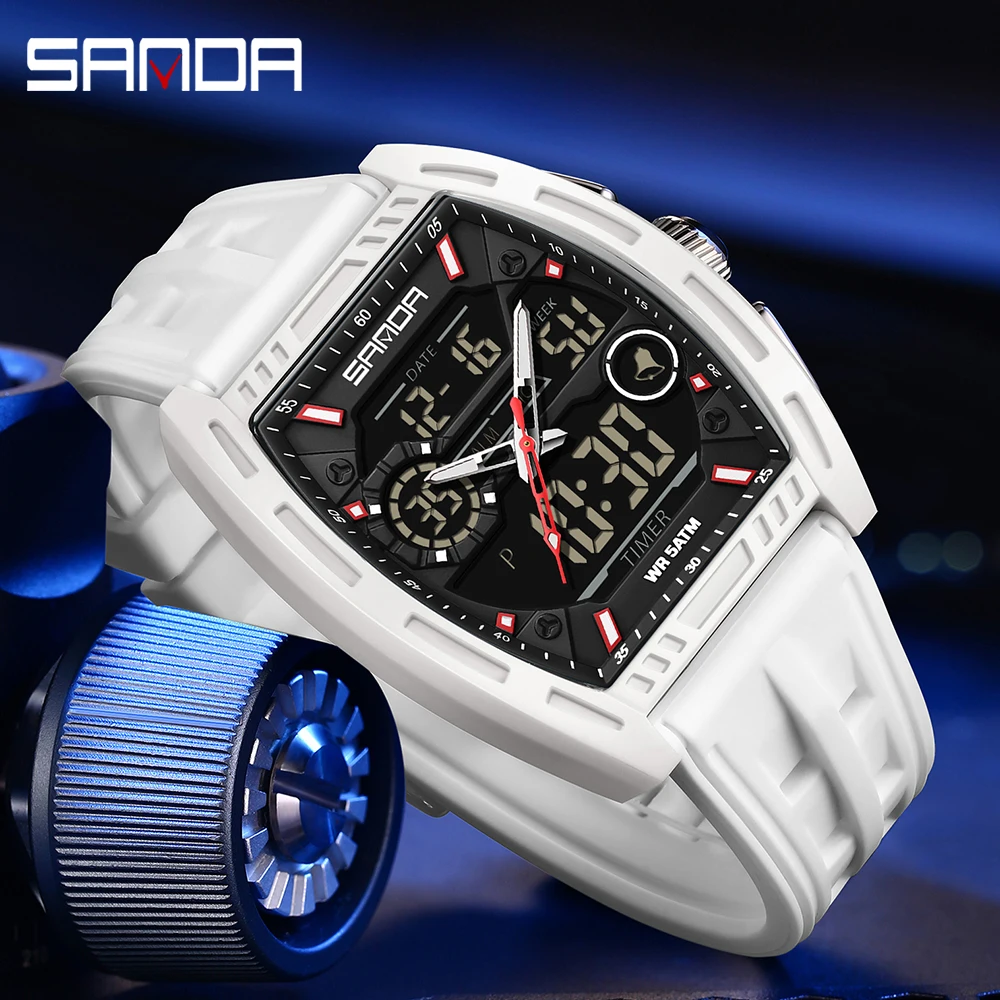 

SANDA 6321 Men's Digital Watch Dual Display Calendar Luminous Alarm Clock Countdown Fashion Man Electronic Watches reloj hombre