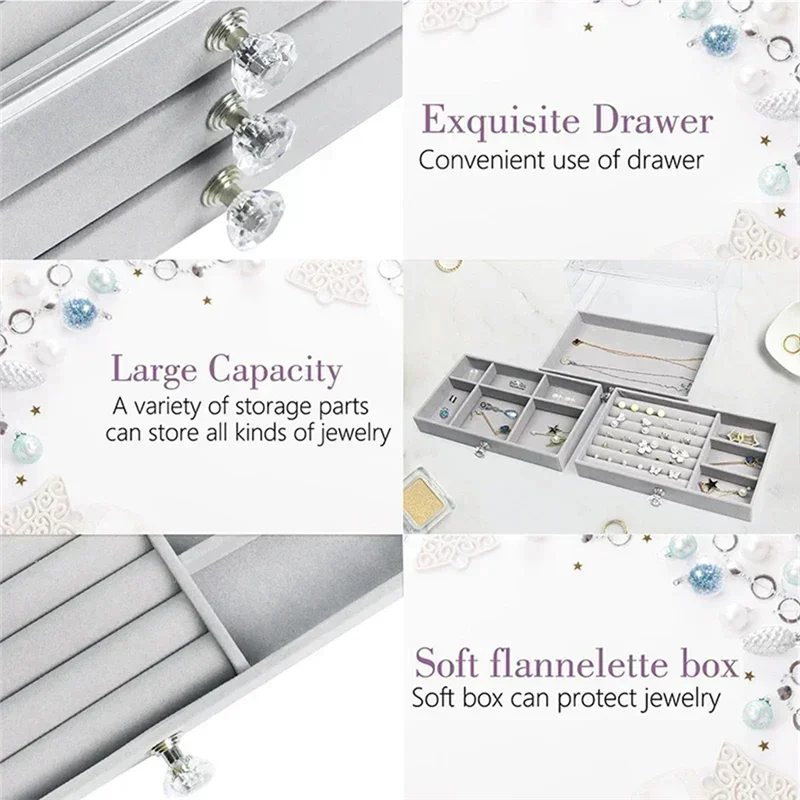 

Акриловый органайзер для ювелирных изделий с 3 ящиками, штабелируемый дисплей для хранения серег, ожерелье, браслет, коробка-держатель, чехол для женщин