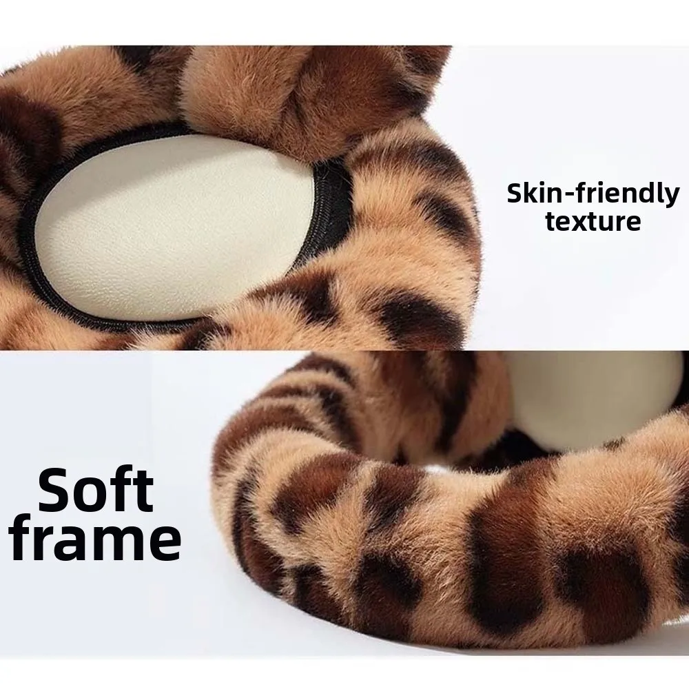 Collapsible Leopard Print Earmuffs Soft Thickened Plush Ear Warmers Faux Fur Portable Foldable Ear Covers Teens