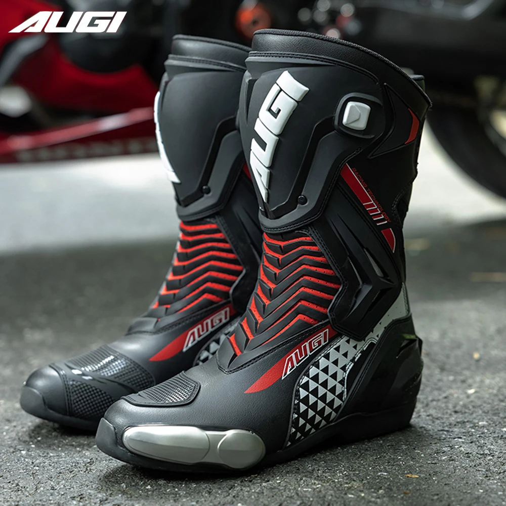 

Racing Style Original AUGI Motorcycle Boots Professional Track Riding Botas Waterproof Anti-Collision Off-Road for Rally Race