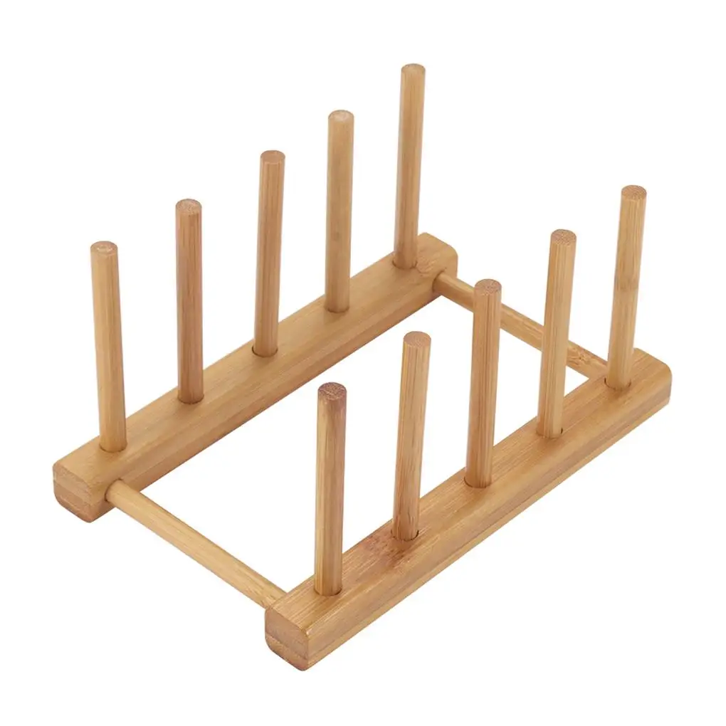 Solid Wood Bamboo Plate Racks Cutting Board Shelves Kitchen Pot Lid Cups Draining Holder Dish Drain Shelf Cabinet