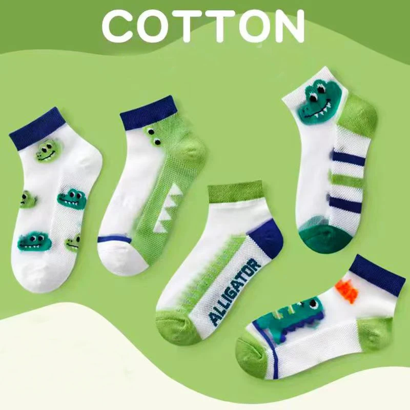 5Pairs Children Mesh Socks Soft Thin Girl Princess Sock Summer Kid Baby Cartoon Sock Boy  Breathable Casual Cute Dinosaur Socken view 5