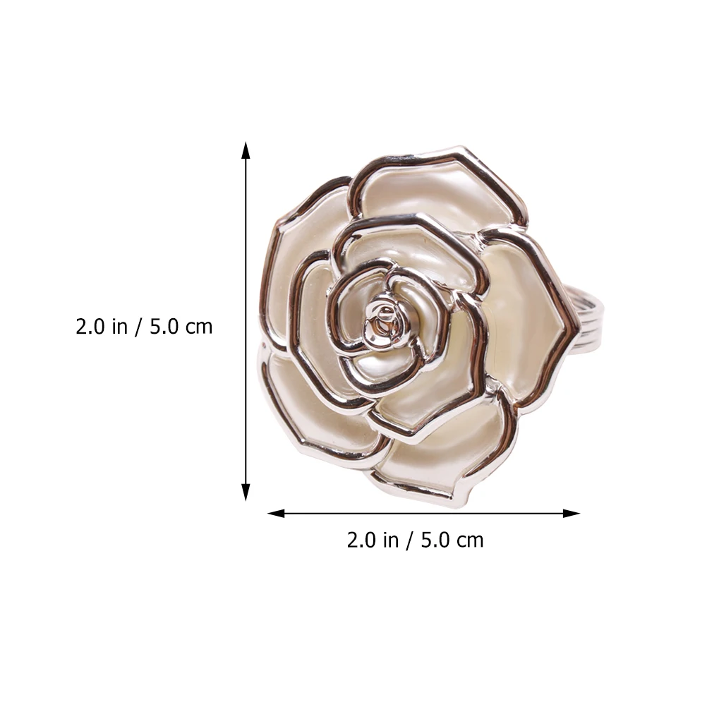 

6pcs Rose Buckle Elegant Pearl Design Wedding Banquet Decor Napkin Clip Practical Kitchen Bar Supplies