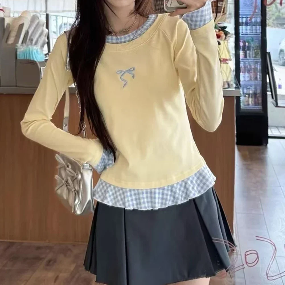 

Daily Use Holiday Outfit Long Sleeved Top Stylish T Shirt For Vacation Club Harajuku Regular Clothing Length Round Neckline