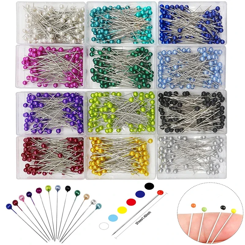 100Pcs/Box 38mm Sewing Pins Glass Ball Multicolor Head Straight Quilting Pins Pearl Heads For fixed DIY Crafts Jewelry Decor