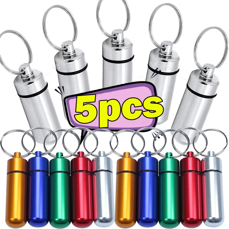 5pcs Mini Portable Aluminium Pill Case Keychain Outdoor Pocket Pill Box Container Bottle Case Hearing Protection Earplugs Box