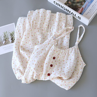2024 New Summer Women's Sleeping Skirt 100% Cotton Gauze SpaghettiStrap Nightdress Skirt  Comfortable Floral print Home pajamas