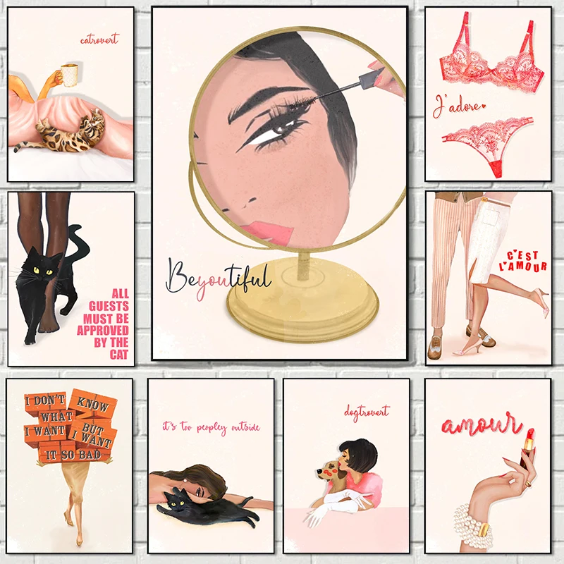 Retro Glam Fashion Magazine Posters Pink Luxury Beauty Self-centered Trendy Canvas Paintings Wall Art Pictures Girly Home Decor
