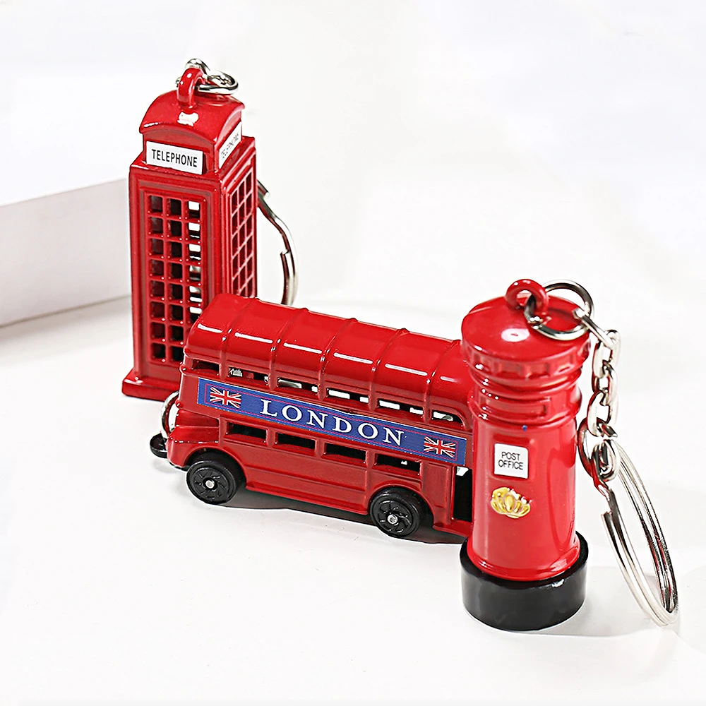 3D Double Decker Bus Key Chain Red Color Telephone Booth Uk Mailbox Pendant With Key Holder London Travel Souvenir Gifts