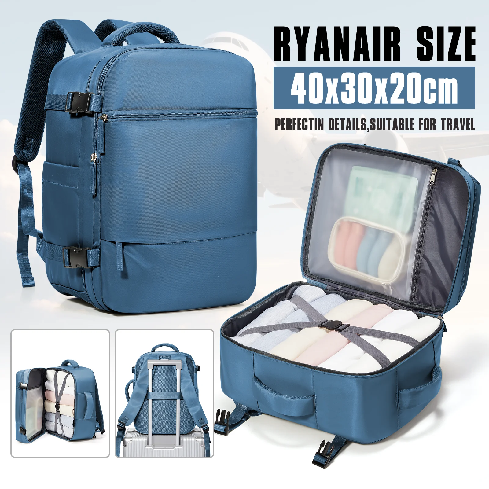 حقيبة أمتعة المقصورة، Ryanair 40x30x20 حقيبة الرجال النساء 15.6 بوصة حقيبة كمبيوتر محمول الأعمال العمل حقيبة السفر، حقيبة المدرسة الجامعية #1