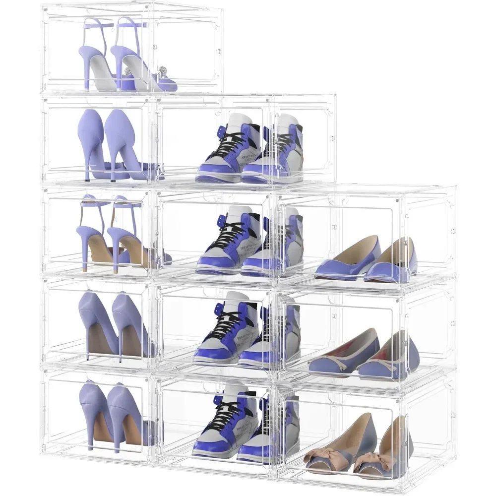 

Sturdy Clear Shoe Box Organizer,12 Pack Stackable Shoe Rack Organizer Cabinet with Magnetic Door,Space-Saving Clear