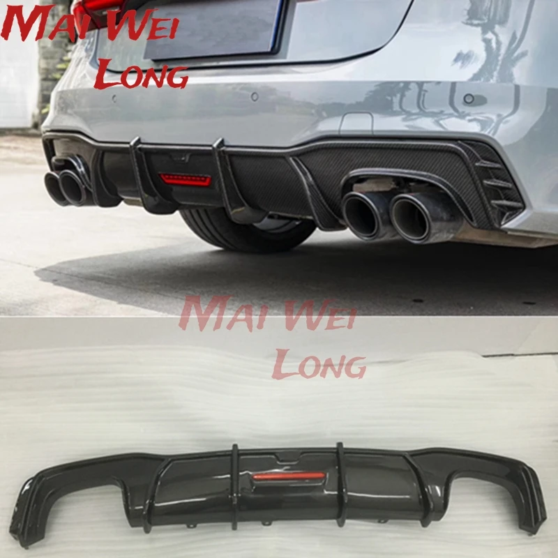 High Quality Carbon Fiber Rear Bumper Lip Spoiler Diffuser Cover For Audi A7 S7 Rs7 2019 2020 2021 Year (with Lamp)