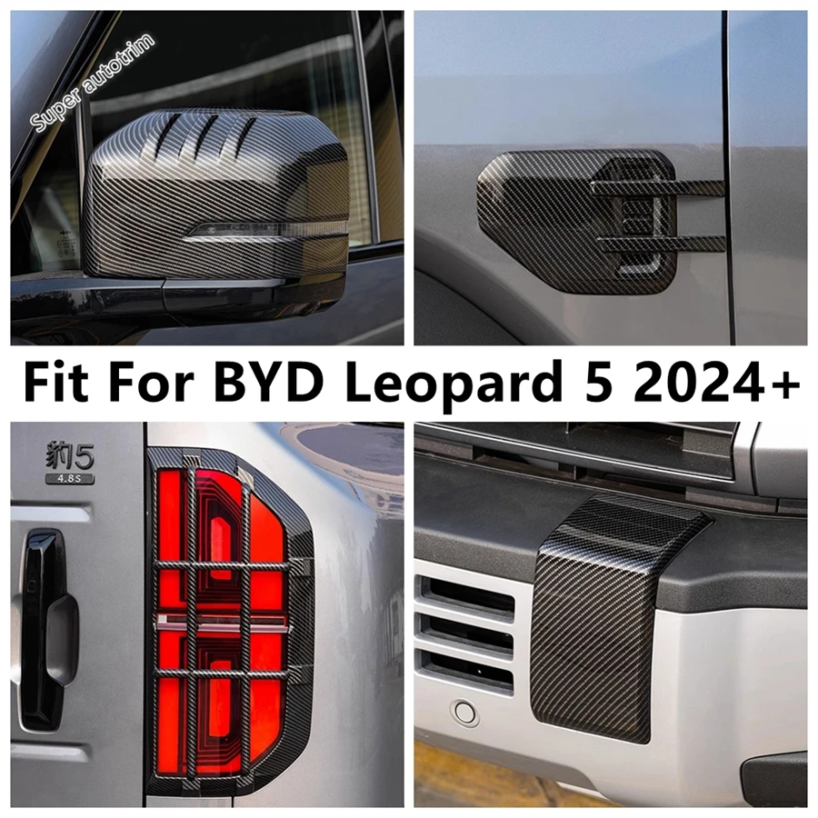 

Rearview Mirror / Side Body Leaf / Front Bumper Sequin Cover Trim For BYD Leopard 5 2024 2025 5D Carbon Fiber Look Accessories