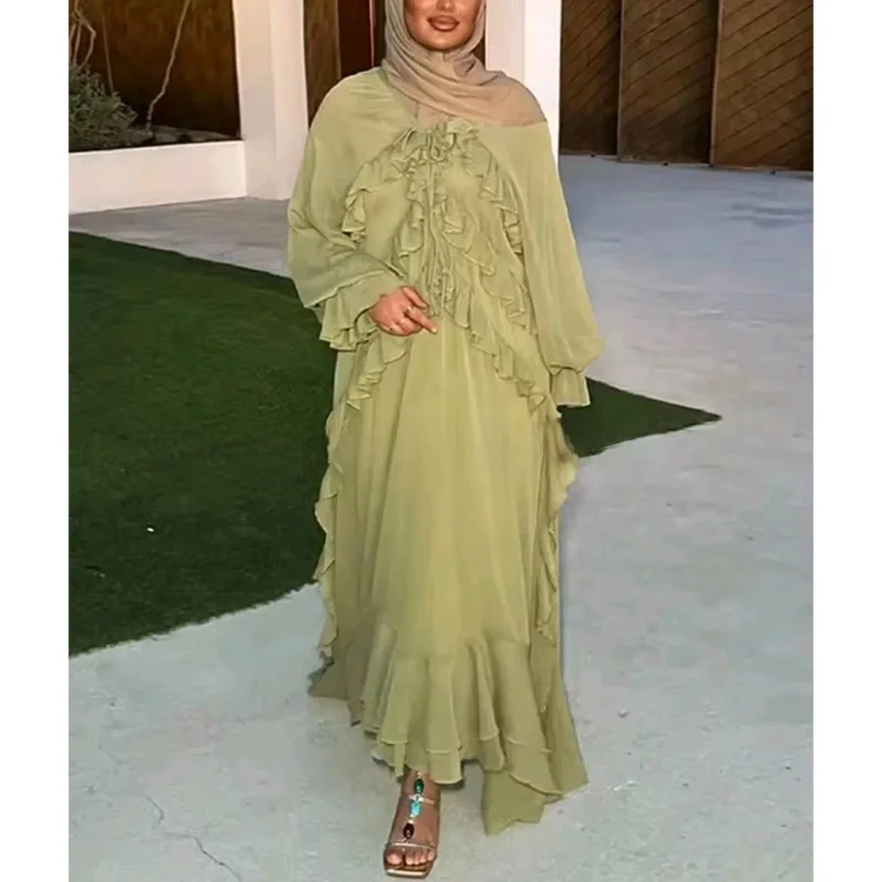 Verão novo vestido f estilo coreano suave em camadas decoração renda decote em v manga crida cinto vestido drapeado...