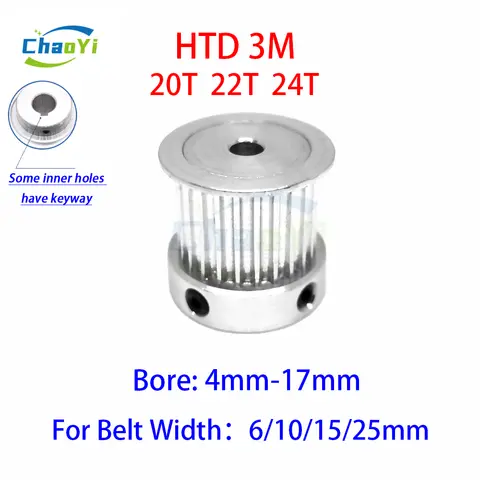 HTD 3M 20 22 24 톱니 타이밍 풀리 보어 4/5/6/6.35/7/8/10/12/14/15/16/17mm 벨트 폭 6/10/15mm 3M 동기 드라이브 휠