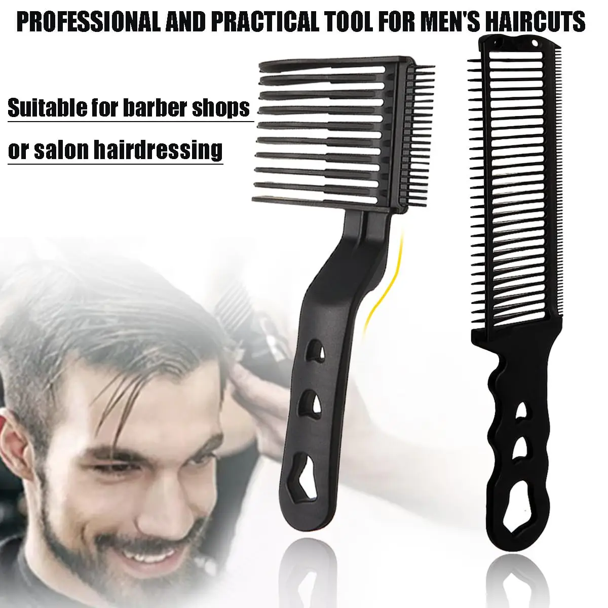 2Pcs Barber Hair Clipper Fading Combs Set Men Heat Resistant Fade Brush Flat Top Haircutting Fade Comb Salon Stlying Comb Tools