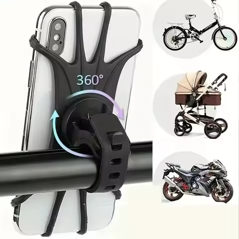 360 Rotatable Stand Mobile Phone Bicycle Motorcycle Holder Bike Safe Bracket Silicone Support Silicone Pull Type For All Phone