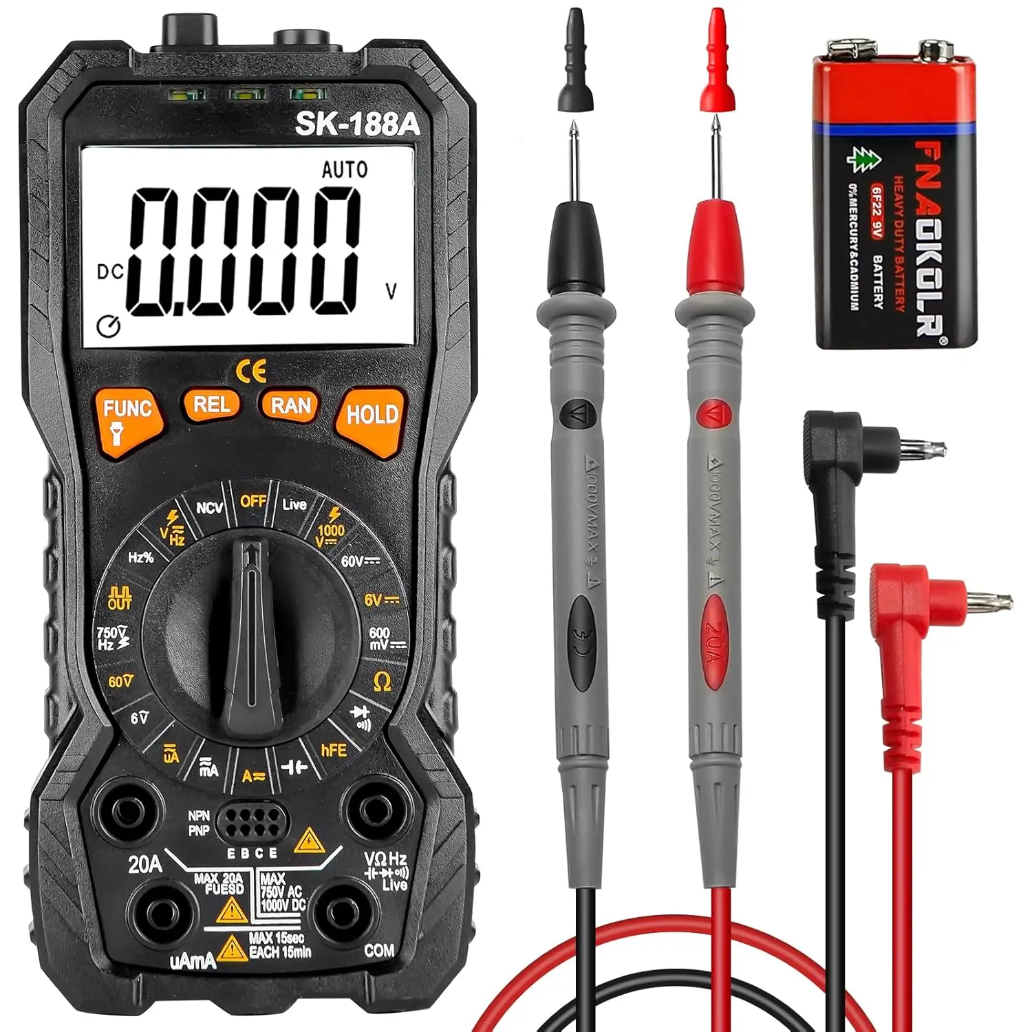 

SK-188A Мультиметр 6000 отсчетов TRMS Цифровой вольт-омметр с ЖК-дисплеем с подсветкой