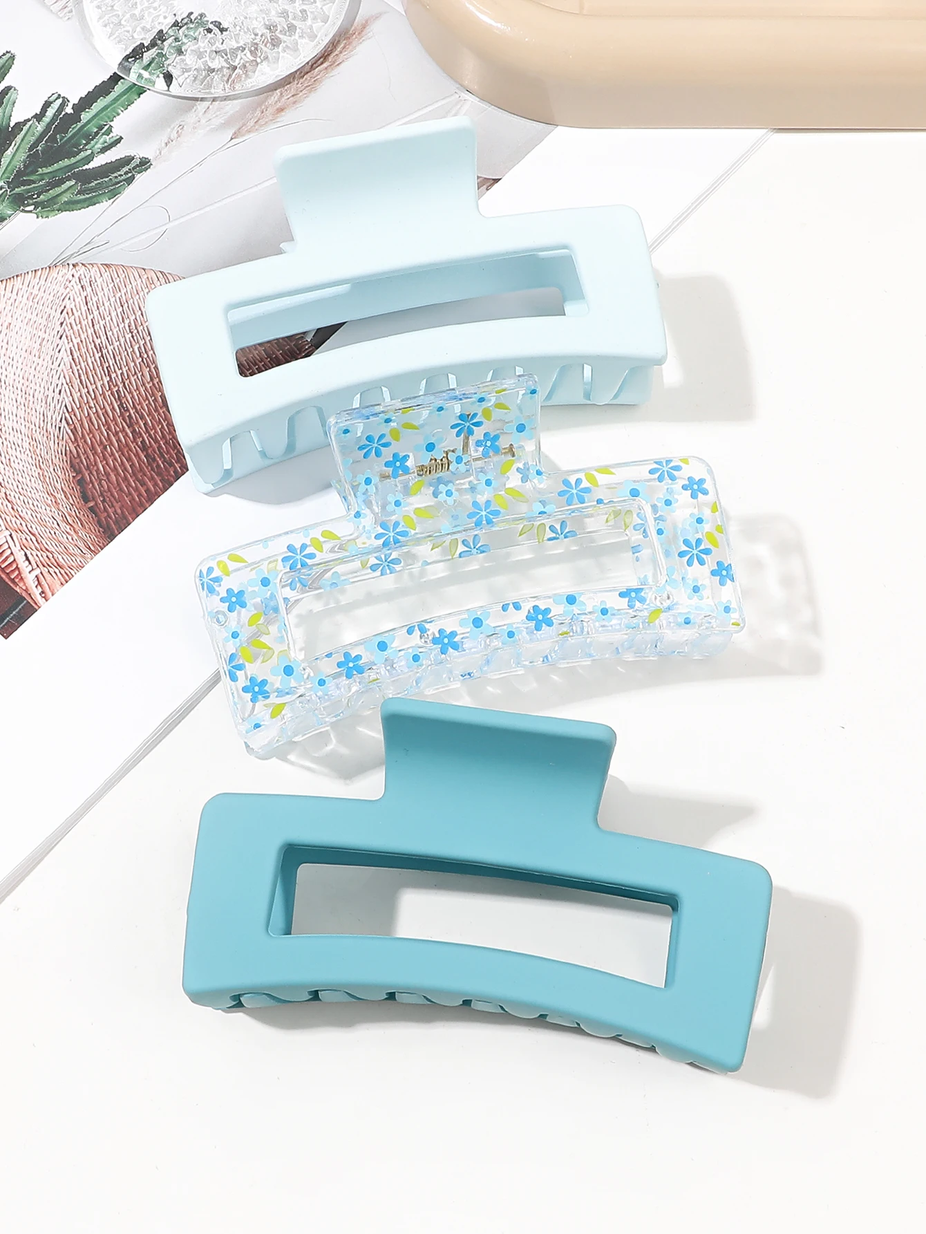 3 Stück rosa mittlere Haarklammern für Frauen und Mädchen, blau, starker Halt, matt, quadratisch, Bananenklammern, Haar-Accessoires für dickes, dünnes Haar – Detail 2