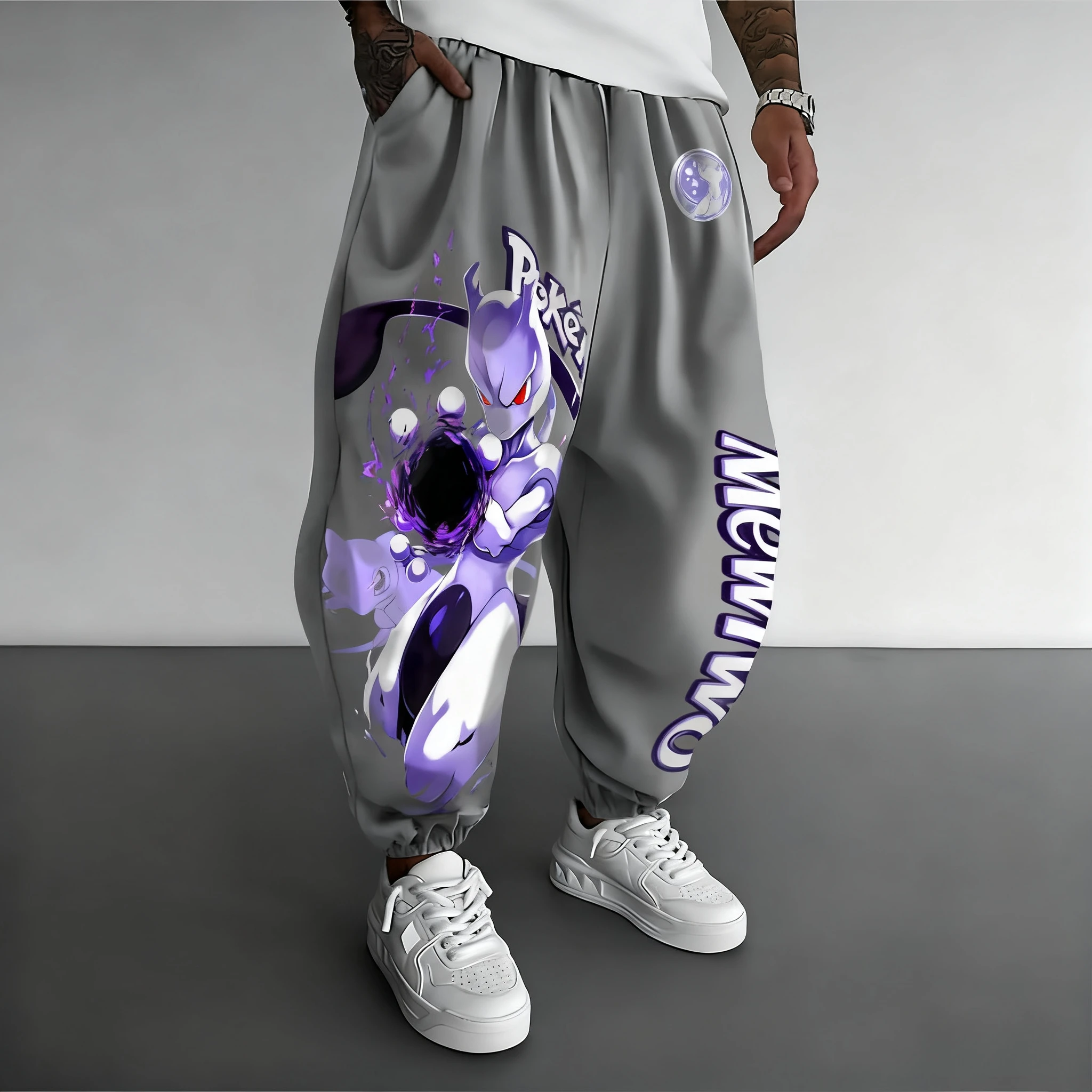 Pokémon Anime Versatile Sweetpants 2025 Men's Autumn/Winter New Mewtwo Printed Harajuku Large Trendy Loose Casual Tapered Pants