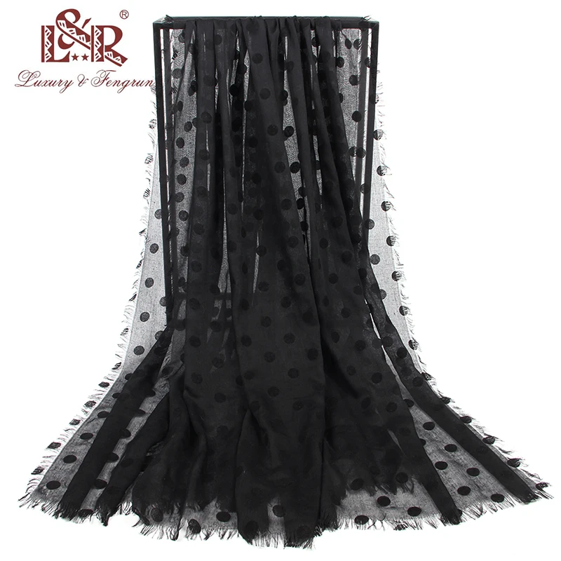 

2023 Fashion Design Women Raw Trim Scarf Dot Print Tassel Shawl Scarf High Quality Neckerchief Summer Foulard Muslim Hijab Sjaal