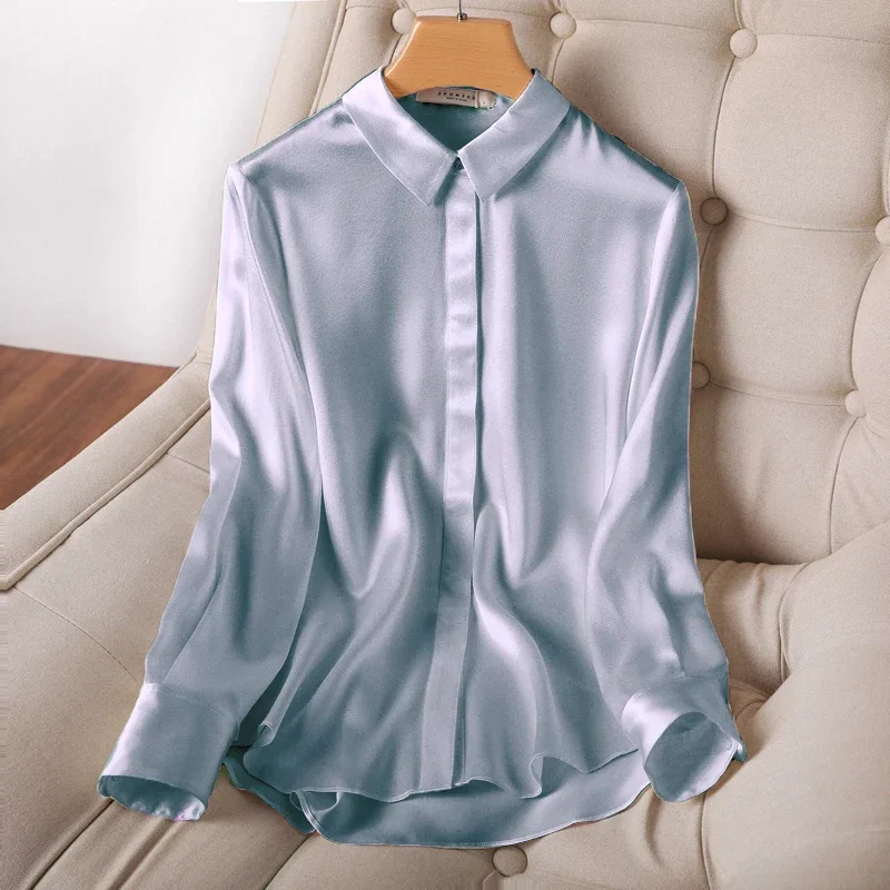 Imagem -05 - Tajiyane Topo Elegante Camisas de Seda para Mulher de Mangas Compridas High-end em Camadas Chique Camisa Branca Roupas Femininas Fcy028