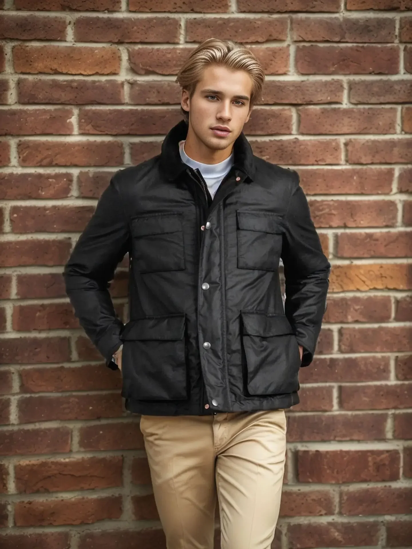 Pop 2024 New Spring And Autumn Style European And American Men's Solid Color Zippered Multi-pocket Fashion Versatile Jacket.