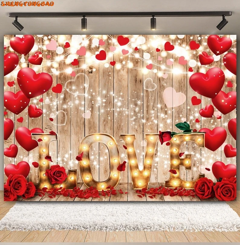 Фоны для фотографий ко Дню святого Валентина, 14 февраля, красное сердце любви, цветочный романтический магазин роз, декор для свадебной вечеринки, фотофон