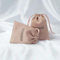 50pcs Custom Logo Drawstring Gift Bags Jewelry Pouches 8X10cm Small Packaging Silk Satin Ring Earrings Wedding Favor Candy Bag