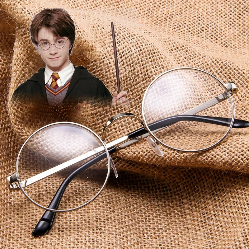 Hot Movie Glasses Cosplay Accessories Harry Potter Cos Frame Round Metal Flat Retro Art Glasses Adult Boy Clothing Props Gifts