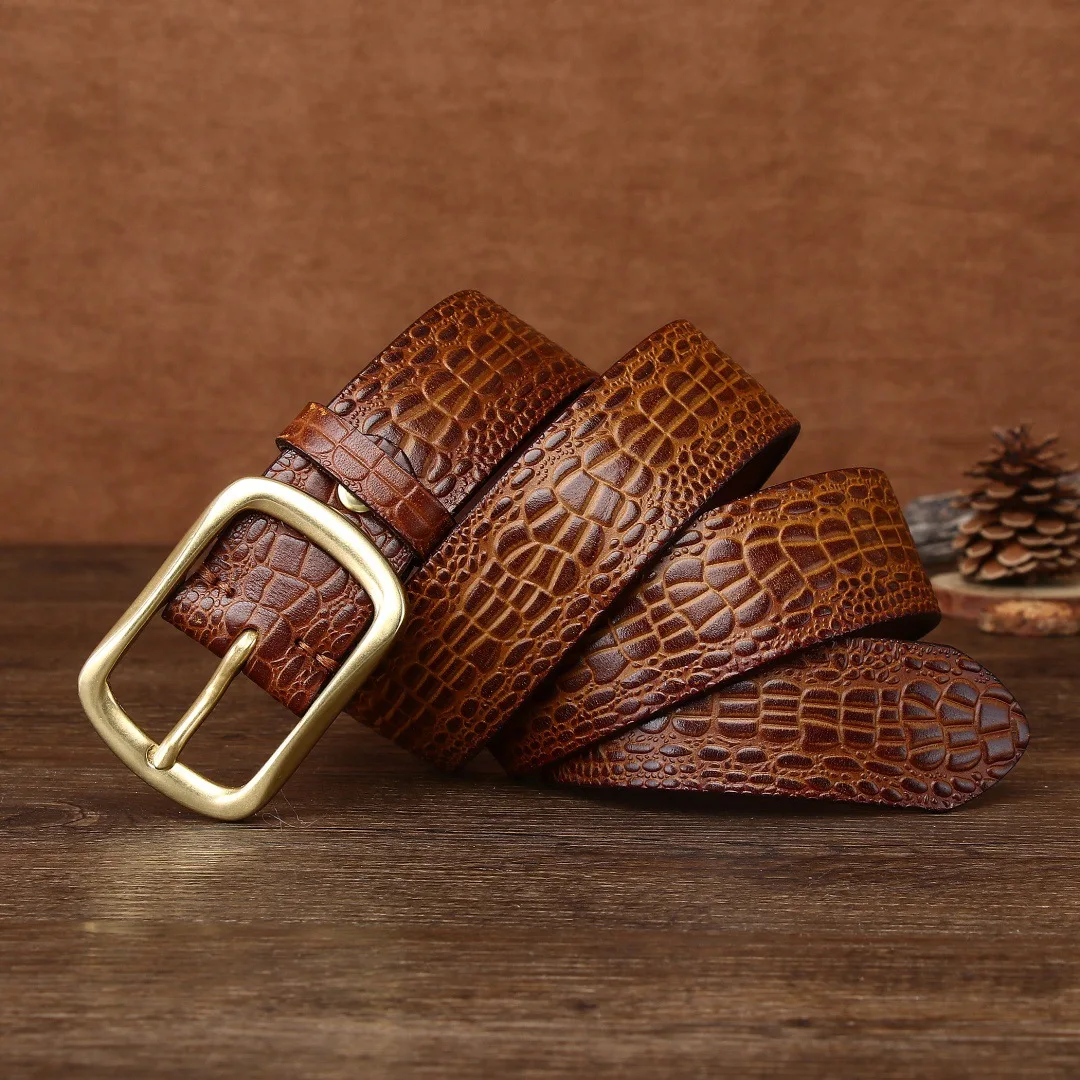 3.8CM Men's Belts Top Layer Cowhide Crocodile Pattern Retro Genuine Leather Belt,Man Trendy and Casual Versatile Strap Belts