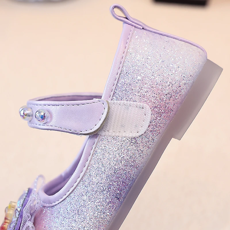 Mädchen Mary Jane Prinzessinnen-Flats, Kleinkind Glitzer-Farbverlauf-Kleiderschuhe mit Strass-Schmetterling, Funkelnde Party-Hochzeitsschuhe für Mädchen – Detail 7