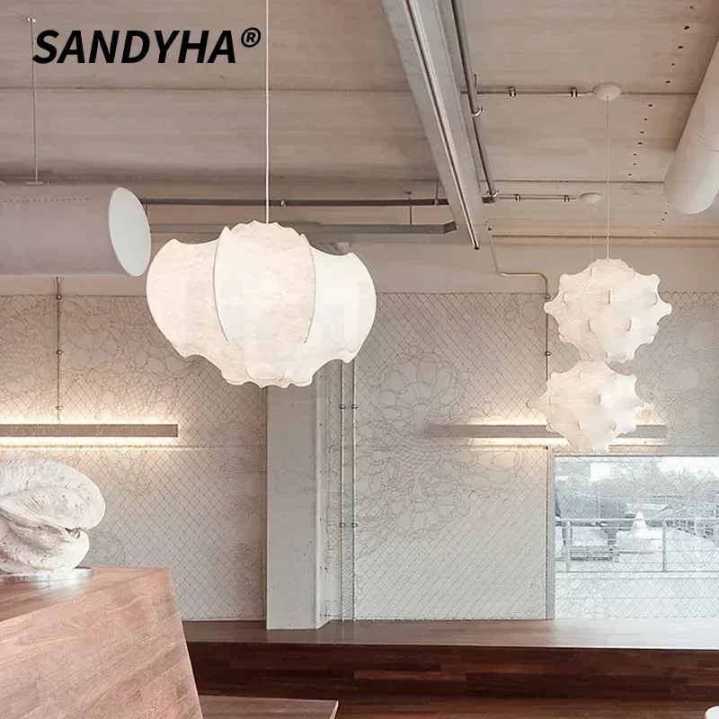 

SANDYHA Stylish Nordic Silk LED Pendant Light Chandelier Art Lampshade Perfect for Living Room Bedroom Dining Table Elegant Home