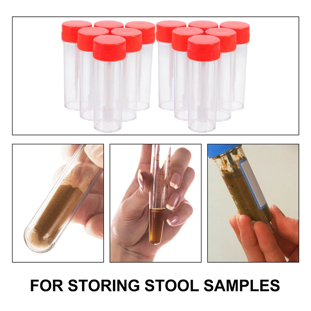 12 Pcs Disposable Stool Sampling Tube Urine Collection Cups Plastic Specimen Sample Storage Tubes