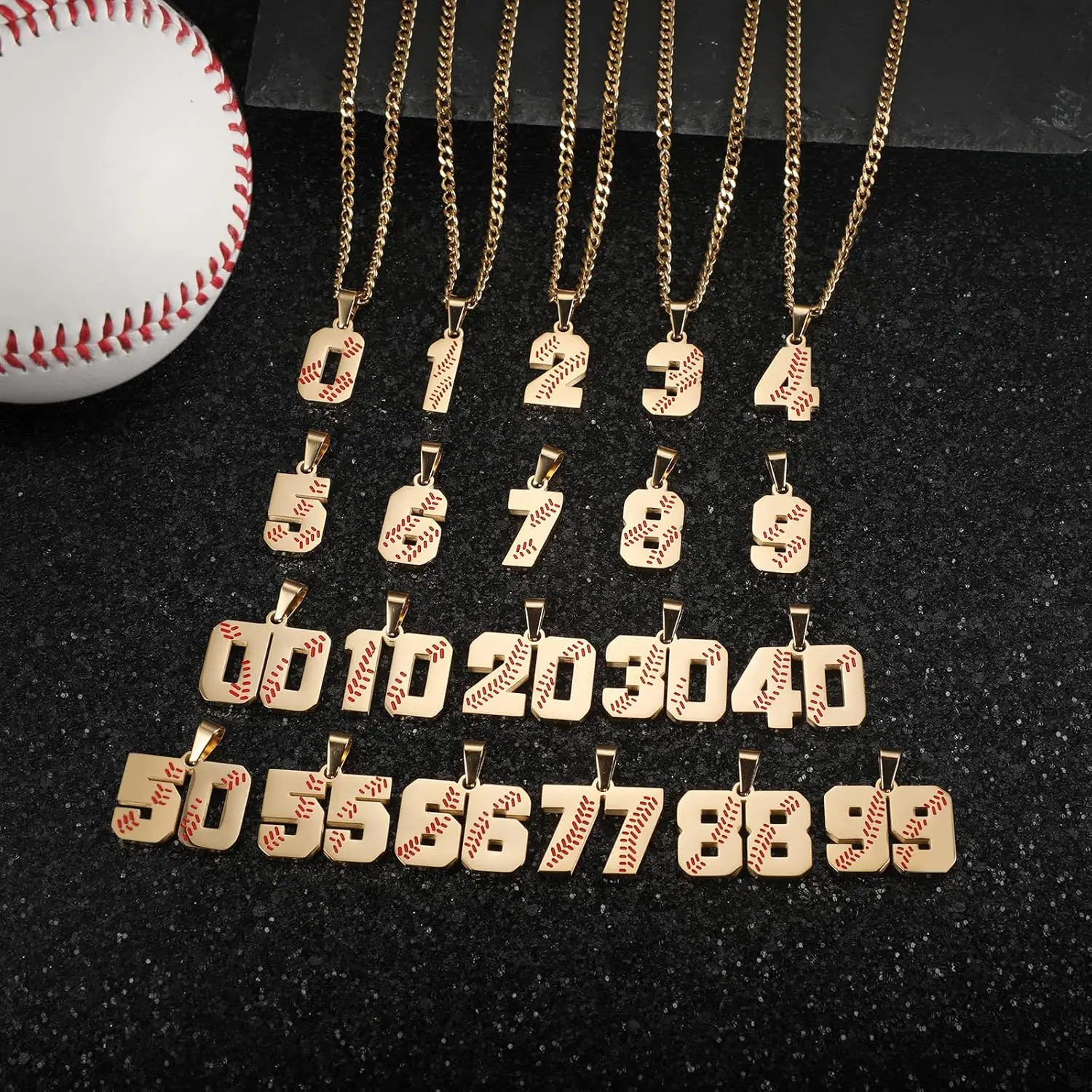 Baseball Number Necklace for Men 00-99 Athletes Jersey Stainless Steel Gold Plated Chain 22inch Baseball Charm Pendant