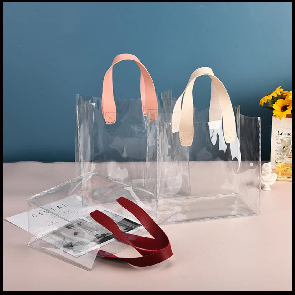 Transparent Pvc Clear Tote Large Capacity Plastic Shopping Bag Jelly Cosmetics Storage Bag Gift Bag Outdoor Travel Accessories
