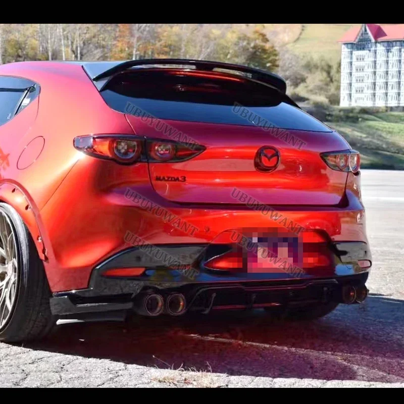 Für Mazda 3 Axela Fließheck 2020 + Carbon Auto Heckspoiler Splitter Glänzend Schwarz Hinten Stamm Lip Kappe Flügel