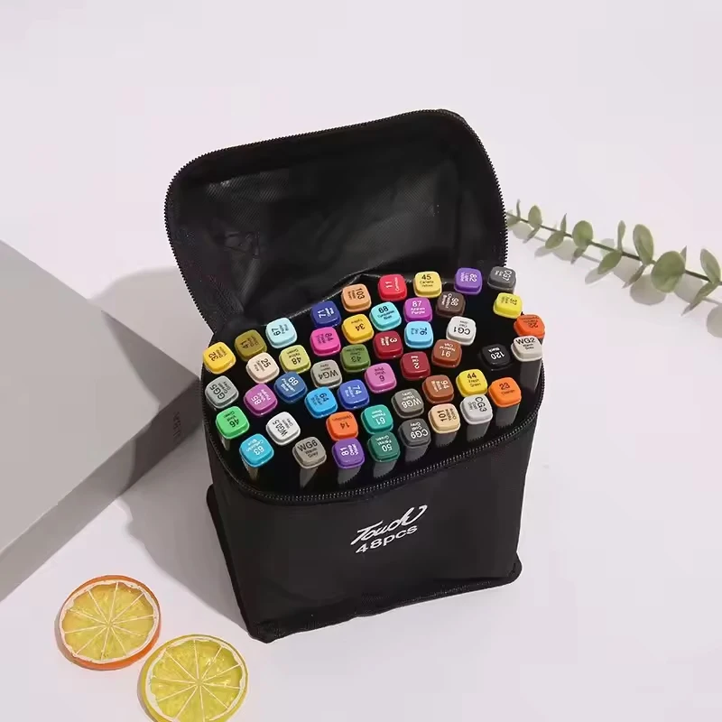 

48 Colors Alcohol Based Marker Pen Set Dual Tip Double Head Black Barrel Drawing Painting for Kids School Supplies Design Pen