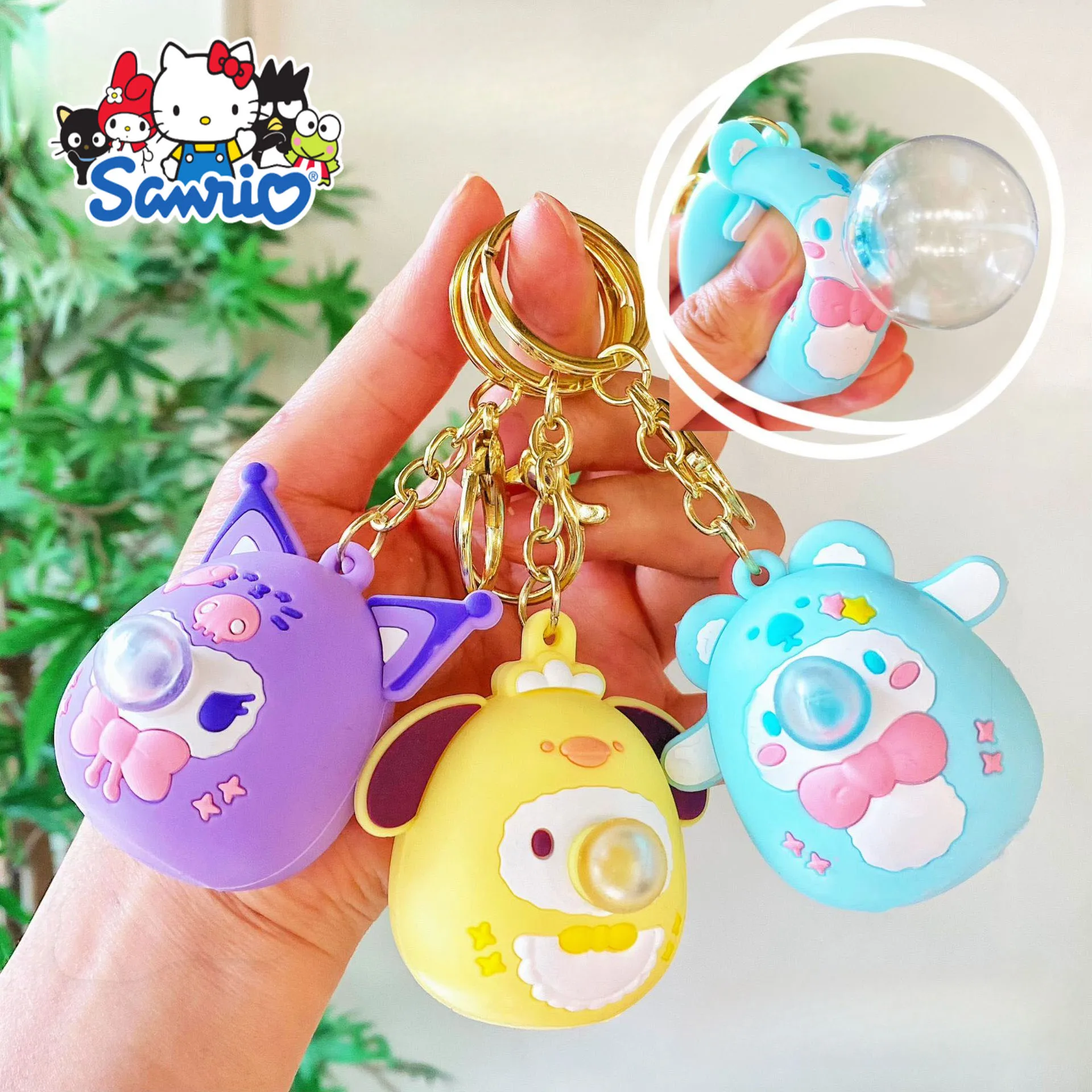 

Hot Sanrio HelloKitty Blowing Bubbles Keychain Cartoon Anime Peripheral Kumi Knead Pendant Decompression Children's Toys