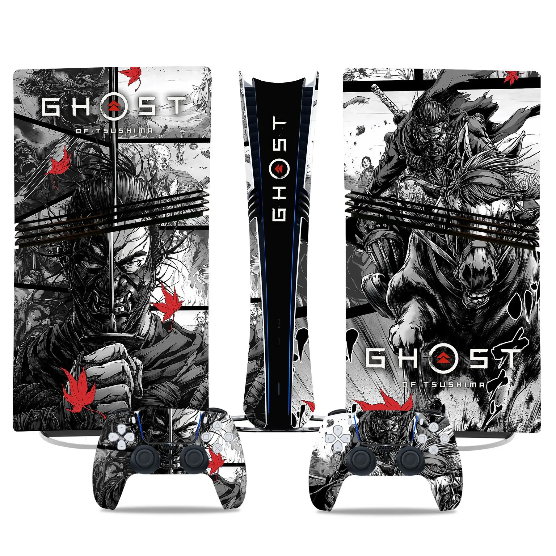 For PS5 Pro Console Skin Ghost of Tsushima Theme PVC Waterproof Scratch-Proof Bubble-Free Easy Apply Vinyl Sticker