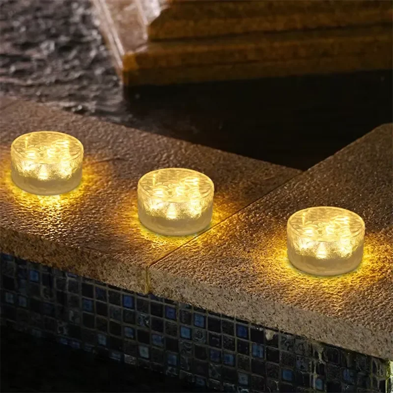 Outdoor Waterproof Solar LED Rock Brick Light Warm White Paver Landscape Lighting for Passage Patio Deck Garden Pathway