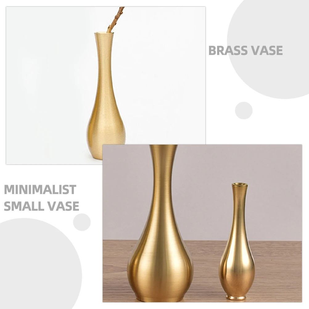 2pcs Brass Vase Copper Small Creative Hydroponic Decorative Flower Arrangement Vase Centerpieces Home Dried Flowers Planter