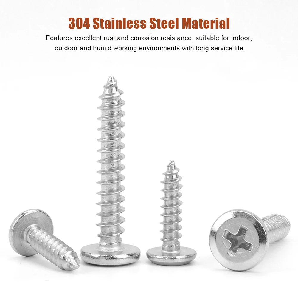 M3 M4 M5 M6 M8 Phillips Chamfered Head Self Tapping Screw 304 Stainless Steel Cross Chamfering Flat Head Screw for Furniture