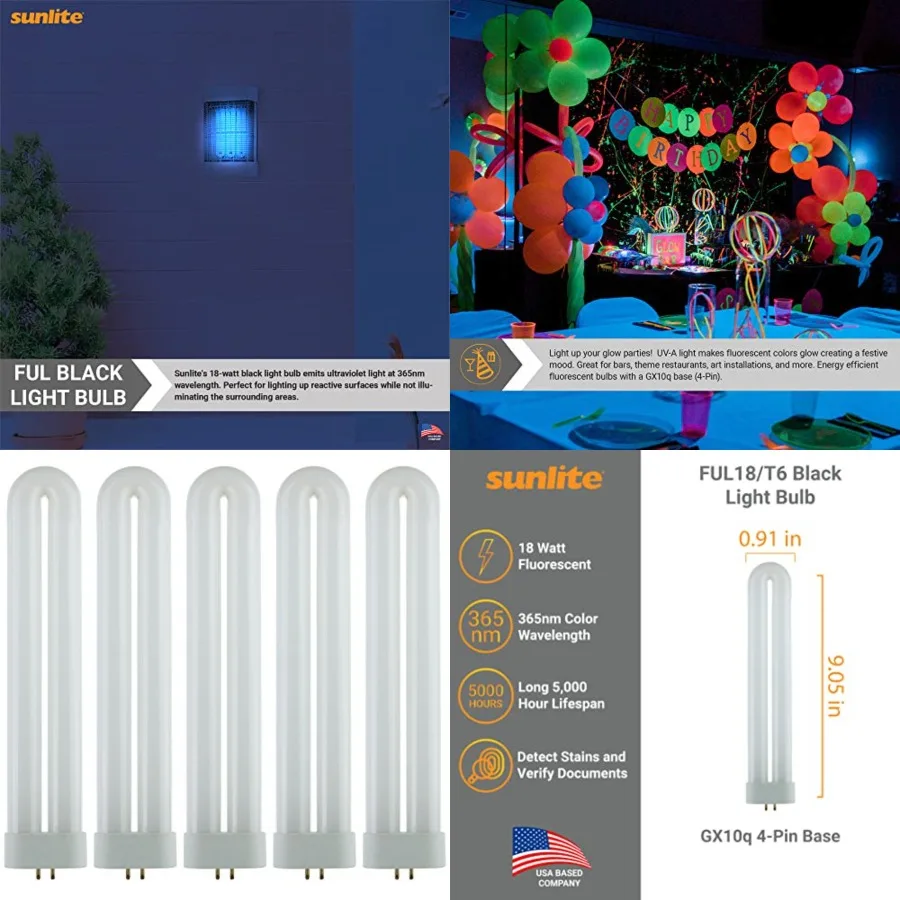 4045-SU Fluorescent U-Shaped Light Bulb, 18 Watts, UV Light, 365nm Color Wavelength, GX10q 4-Pin Base, Plug-in, 5, 000 Hour Lif