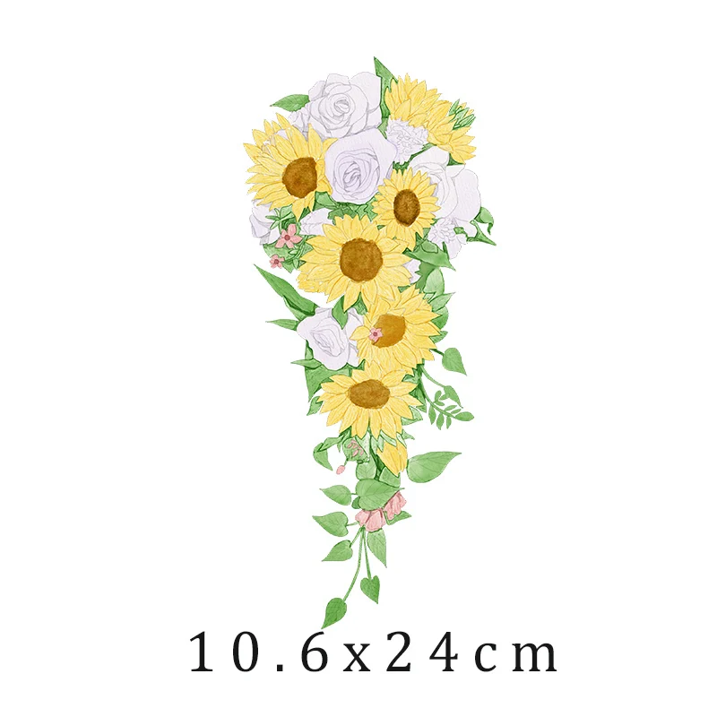 Sunflower Iron On Patches Sun Flower Heat Transfer Stickers Clothes Stripes Women Thermal Stickers T-Shirt Applique