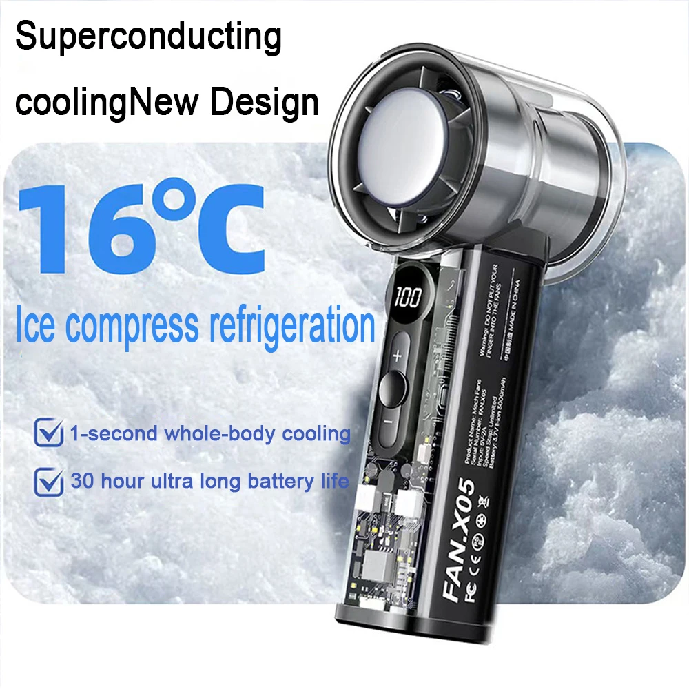 

3000mAh Portable Refrigeration Fan Handheld Turbo Fan 100 Gears Adjustable USB Rechargeable Mini Personal Fan for Travel Camping